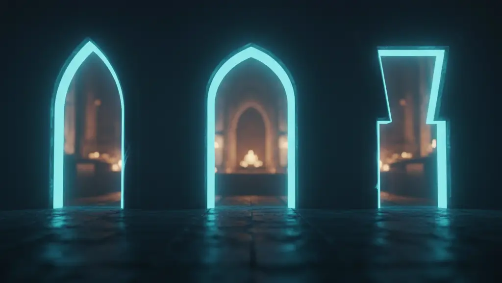Three different glowing portals symbolize the various ways to route domains