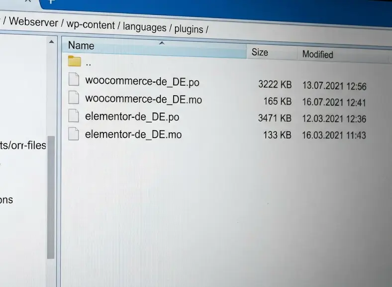 Folder structure in the file manager for uploading the German language pack for Onartline Multisite Domain Mapping