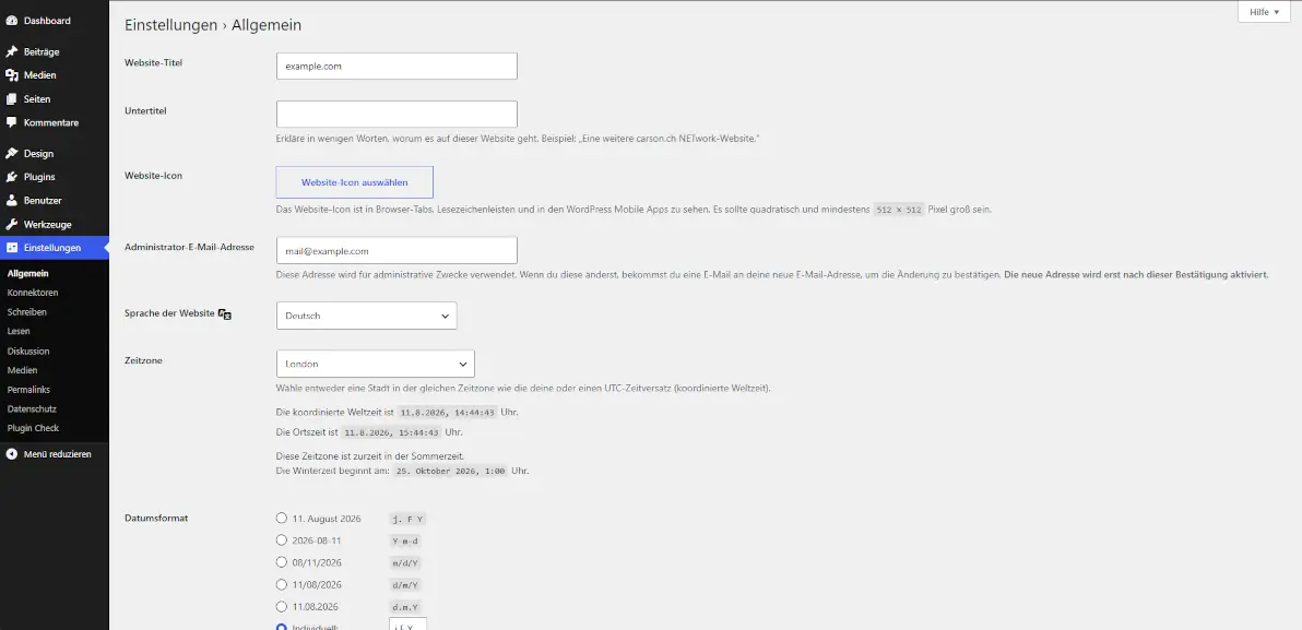 Checking the WordPress language setting